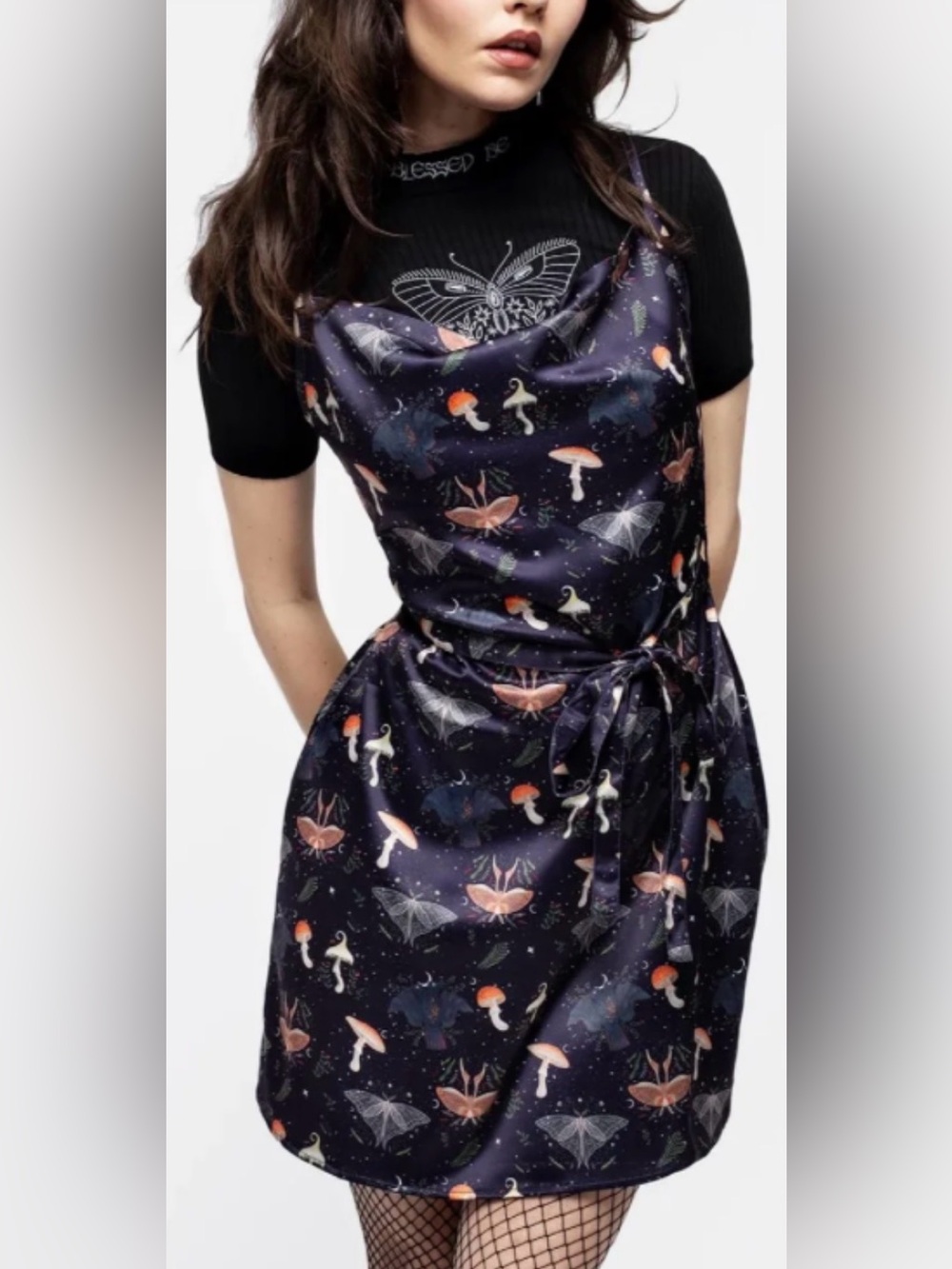 Disturbia Medeina Print Satin Midi Slip Dress